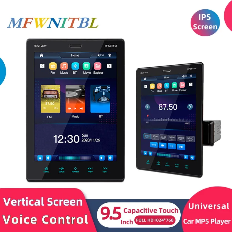 

9.5 Inch 1 Din Car Radio Multimedia Player Vertical Screen Bluetooth Audio Stereo 1Din Mirror Link Car MP5 Player For Universal