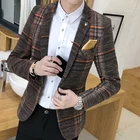 Мужской Клетчатый Блейзер, куртки, приталенный дизайн, корейский стиль, элегантные мужские удобные качественные мужские повседневные Костюмные куртки на пуговицах