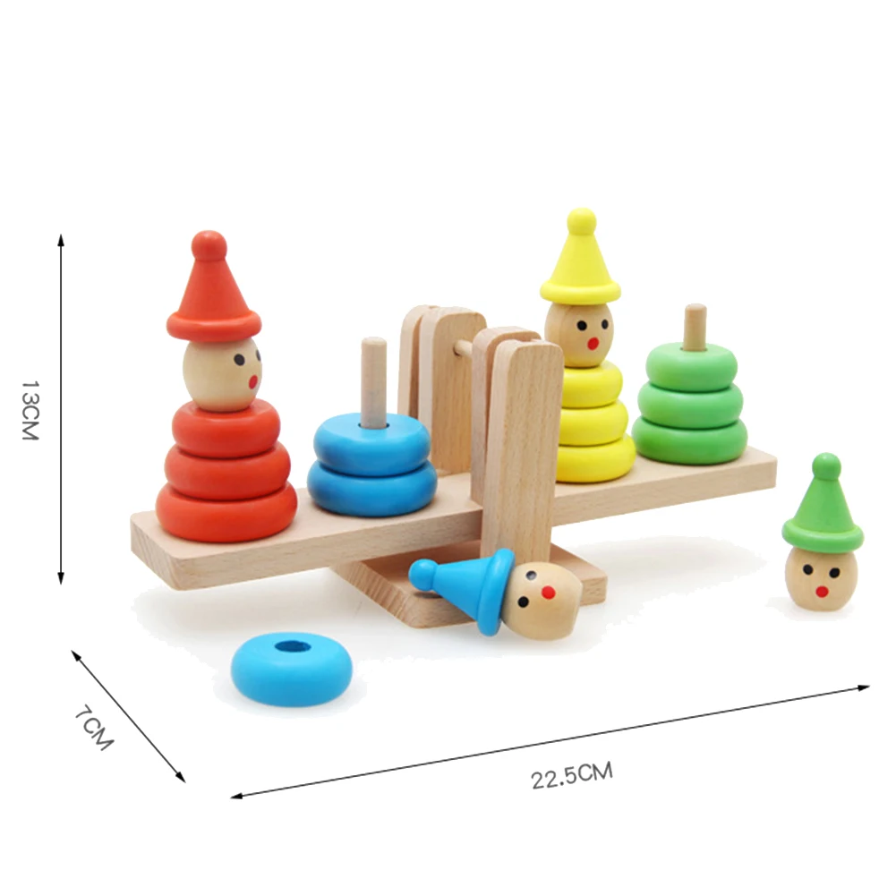 Juguete de madera con dibujos animados de payaso Montessori para beb&eacute;, bloques de construcci&oacute;n educativos, juego de equilibrio-5
