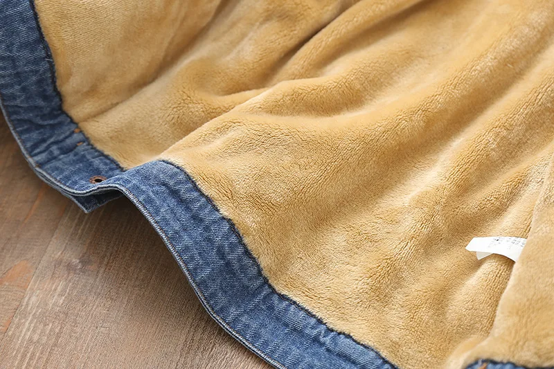 

children denim jacket autumn winter plus velvet thicken warm kids cowboy outerwear for teen boys 110-160 coat dwq686