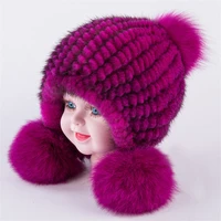 new arrival winter hat for baby girl boy child caps of real mink fur cap with big pompom ball fashion warm knitting headwear h30