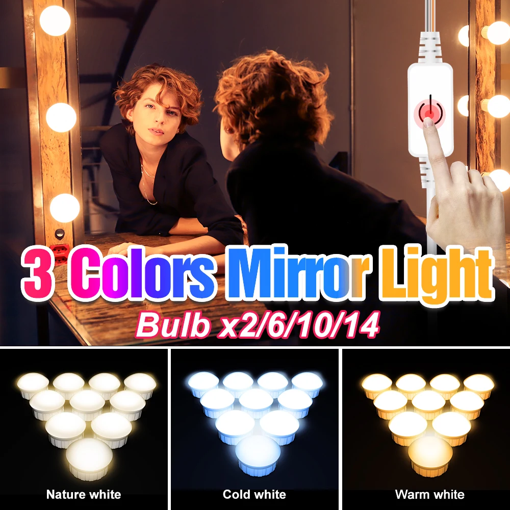 

3 Colors LED Professional Makeup Mirror Light12V USB 6 10 14 Bulbs LED Hollywood Vanity Lights Dressing Table Dressing Room Lamp