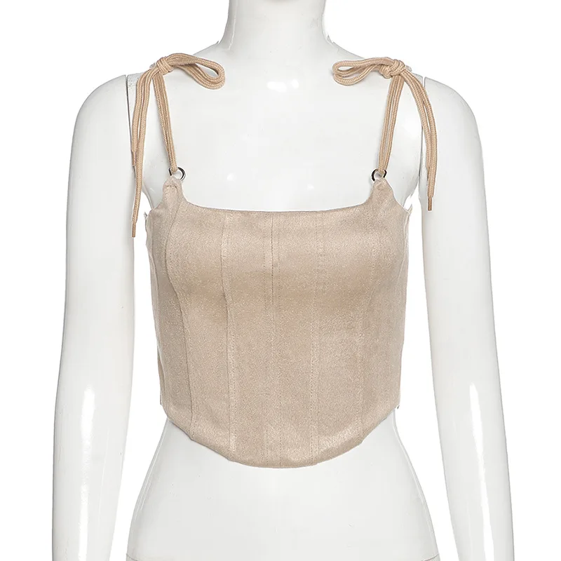 

Sexy Women Lace Up Tie Corset Tops Cross Bandage Strapless Drawstring Party NIght Clubwear Clothes For Women Solid Color