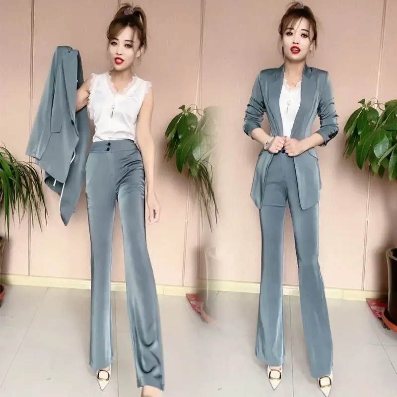 

Women 2021 Spring Autumn New 2 Piece Set Suit Female Blazer and Trousers Elegant High Fashion Vintage Chic Lady Outfit Suit C285