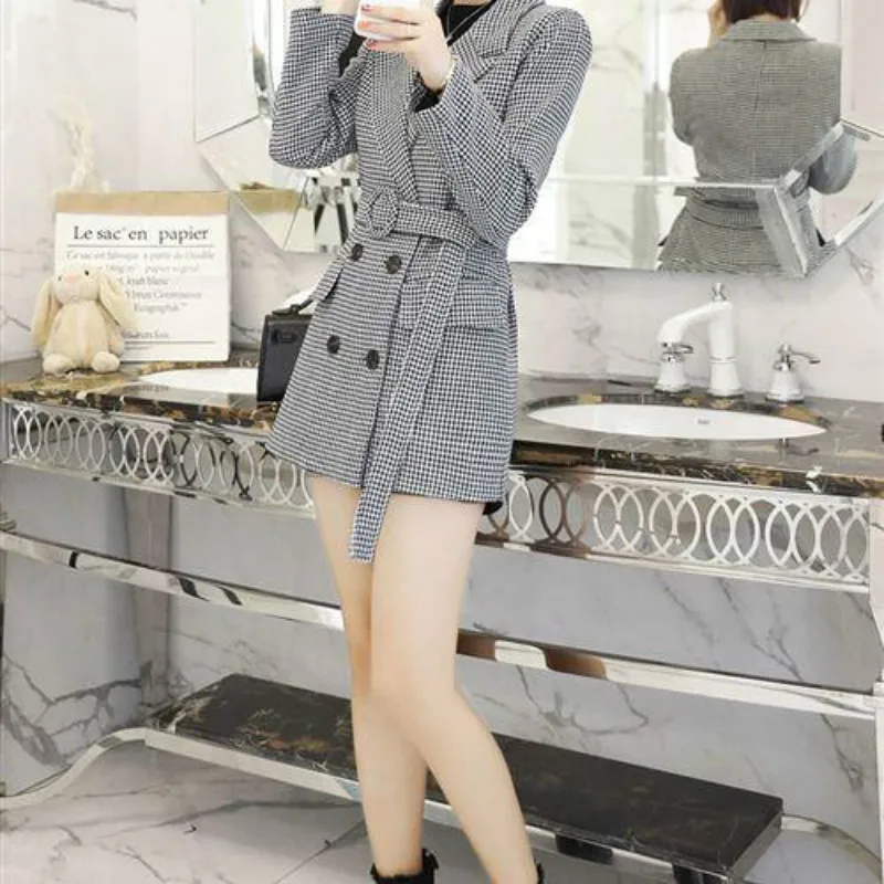 Женский двубортный пиджак GareMay офисный элегантный с длинными рукавами и узором