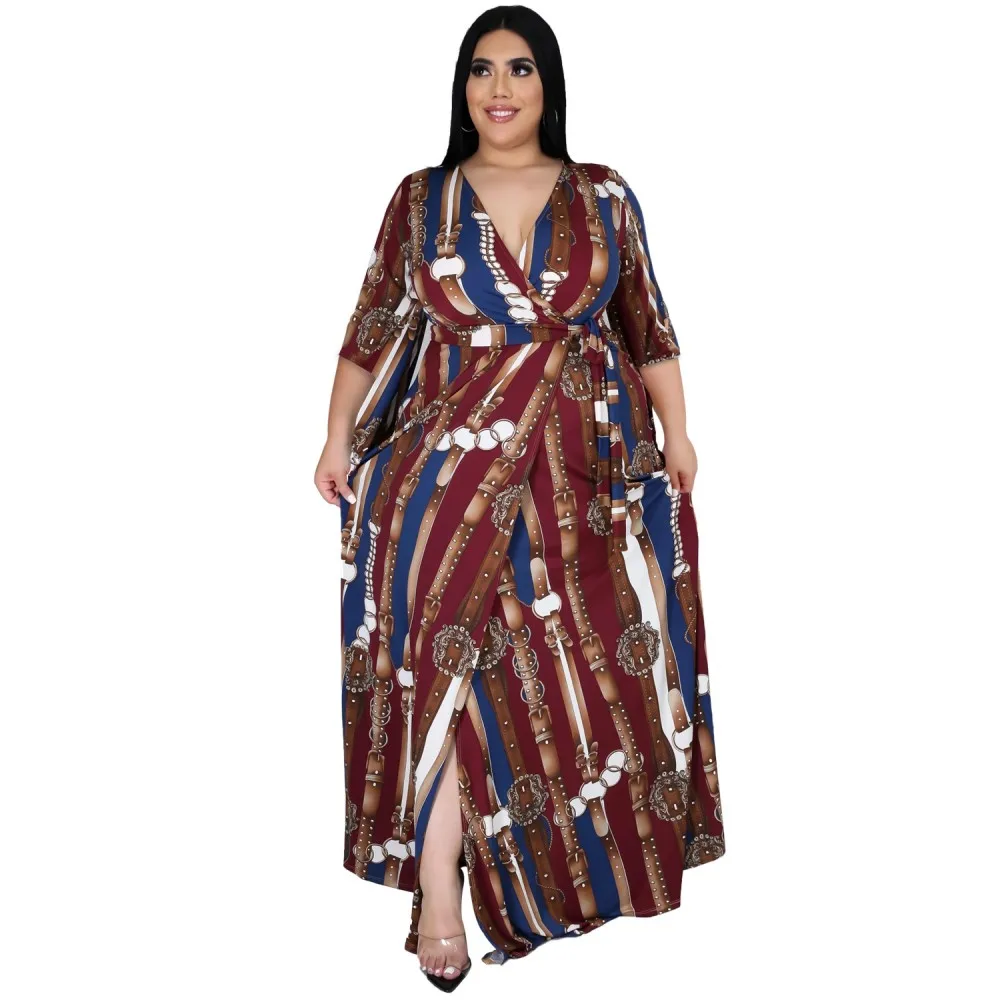 

2021spring/fall New Styles African Print Slit Long Sleeve Dress Sexy Ladies High Waist Loose Dress Bohemian Fashion Casual Dress