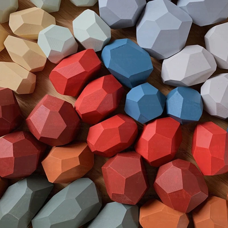 

16 Pcs Children Wooden Colored Stone Kids Creative Educational Montessori Toys Gifts Stacking Game Building Block