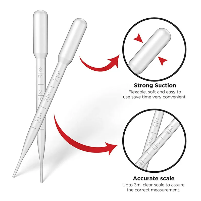 100PCS 1ML 2ML 3ML Transparent Pipettes Disposable Safe Plastic Eye Dropper Transfer Graduated Clear |