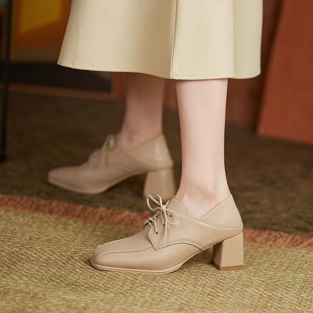 

Женские туфли-лодочки на высоком квадратном каблуке, офисная обувь на шнуровке с квадратным носком и перекрестной шнуровкой, лето 2021