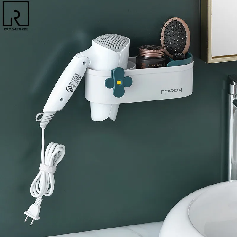 

Hair Dryer Stand Multifunction Storage Rack Plastic Cosmetic Holder Self-adhesive Wall Shelf Accessories Bathroom Organizer Home