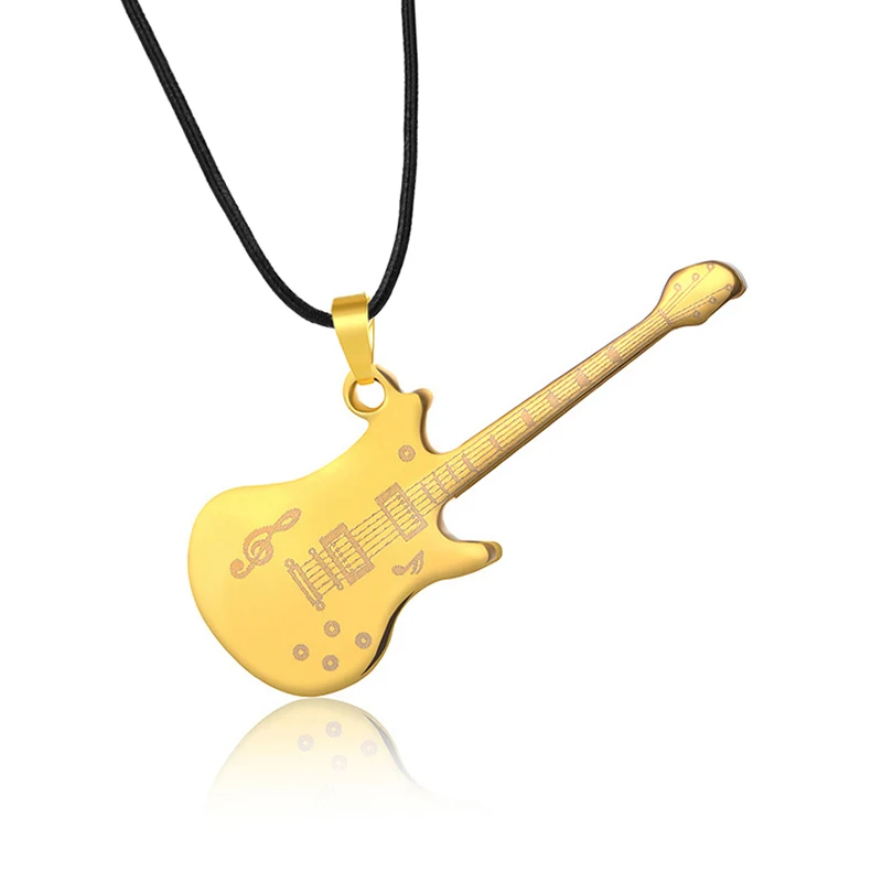 

Trendy Guitar Shape Stainless Steel Necklace Men or Women Hiphop Rock Slide Music Element Pendant Punk Style Boys Jewelry Gift