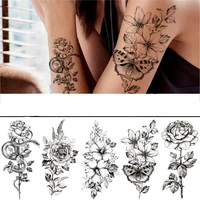 black flower tattoo sticker black and white sketch large picture sexy lady tattoo sticker fake tattoos body makeup waterproof
