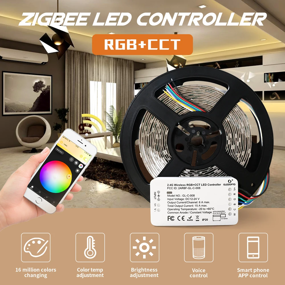 Zigbee ZLL DC24V Водонепроницаемый Светодиодные ленты RGBCCT ZIGBEE контроллер Цвет