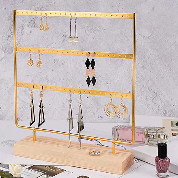 

2Pcs Earrings Jewelry Holder Pendant Jewelry Holder Storage Shelf, Counter Display, Jewelry Display Props, Black + Gold