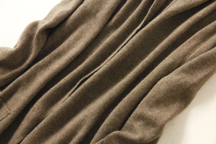 Aliaga New Arrival Pure Cashmere Cardigan Women Autumn Winter Hooded Sweater Coat With Pocket
