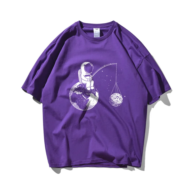 

Astronaut & Fishing Hip Hop Oversize T Shirt Men Streetwear Tshirt Short Sleeve Cotton Loose HipHop T-Shirt Couple 2021 Summer