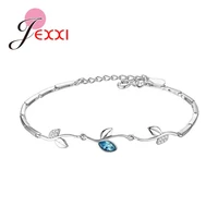 fashion geometric cubic zircon crystal leaf bracelet for women girl 925 sterling silver bracelets bangle party jewelry