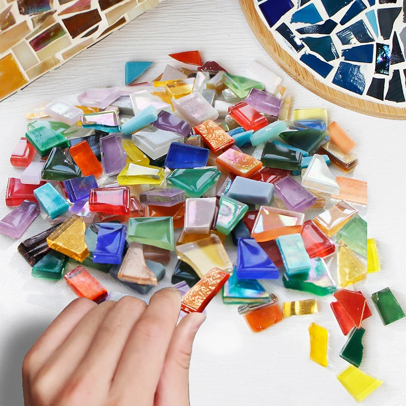 

DIY Mosaic Fragments Irregular Shaped Handmade Stone Jade Glass Particles Crystal Glass Mixed Color Particles