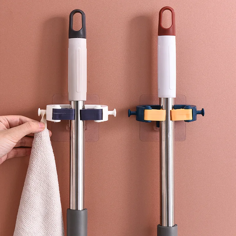

New Two-color powerful mop holder Punch-free plastic mop clip Non-marking rack wall storage rack hook bathroom waterproof rack
