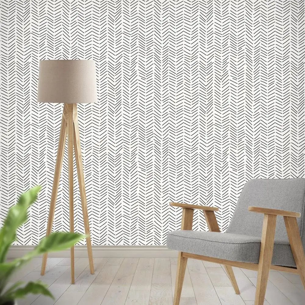 Современные нежные рыбьи кости обои в черно-белом скандинавском дизайне минималистичный узор Chevron съемный нетканый.