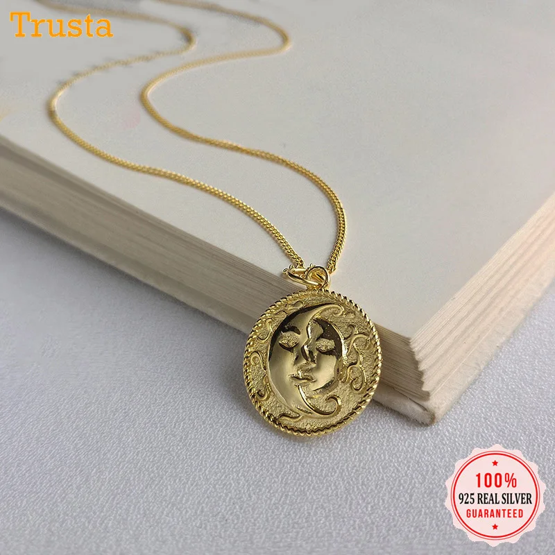 Trusta колье с монетой 925 Серебряная подвеска, кулон Emboss Moon& Sun Твердые вещи ожерелье для женщин 925 ювелирные изделия оптом много DS1553-21