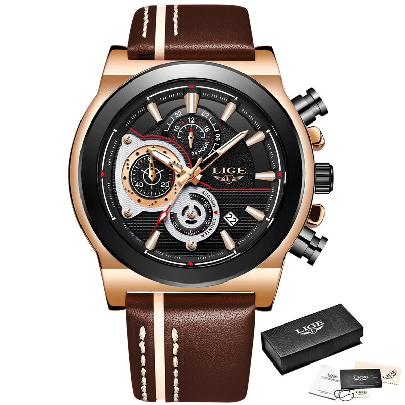 

Mens Watches Top Luxury Brand Waterproof Sport Wristwatch Chronograph Quartz Military Leather Watch Men Relogio Masculino