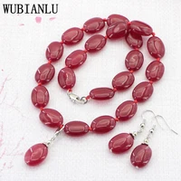 wubianlu 13 styles oval natural jades moonstone tiger eye stone tourmaline agates pendant necklace earring jewelry set for women