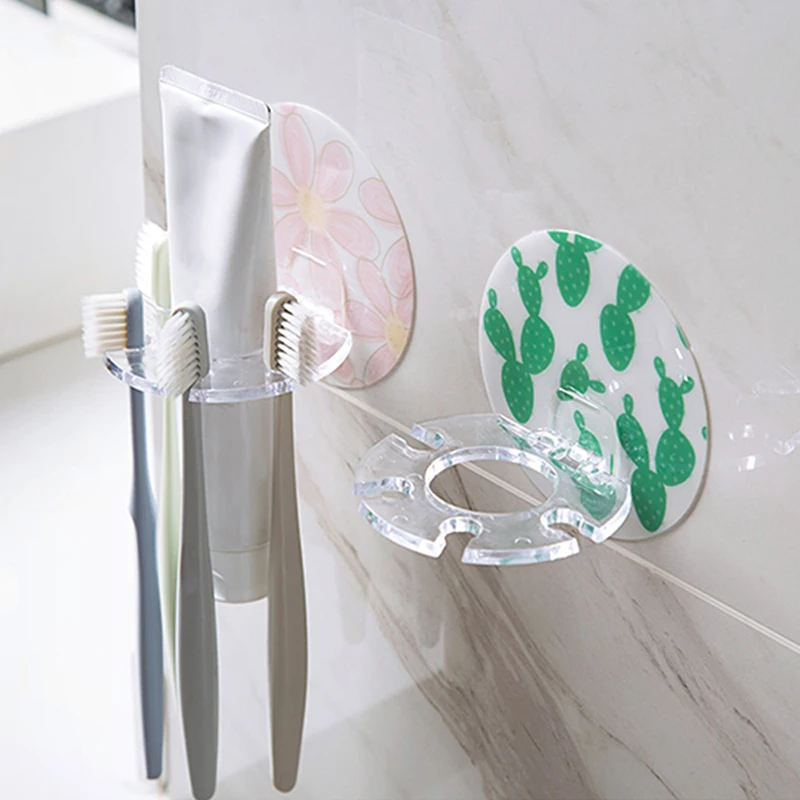 Plastic Punch-free Toothbrush Holder Multifunction Toothpaste Storage Rack Strong Suction Round Flower Bathroom Organizer Shelf | Дом и сад