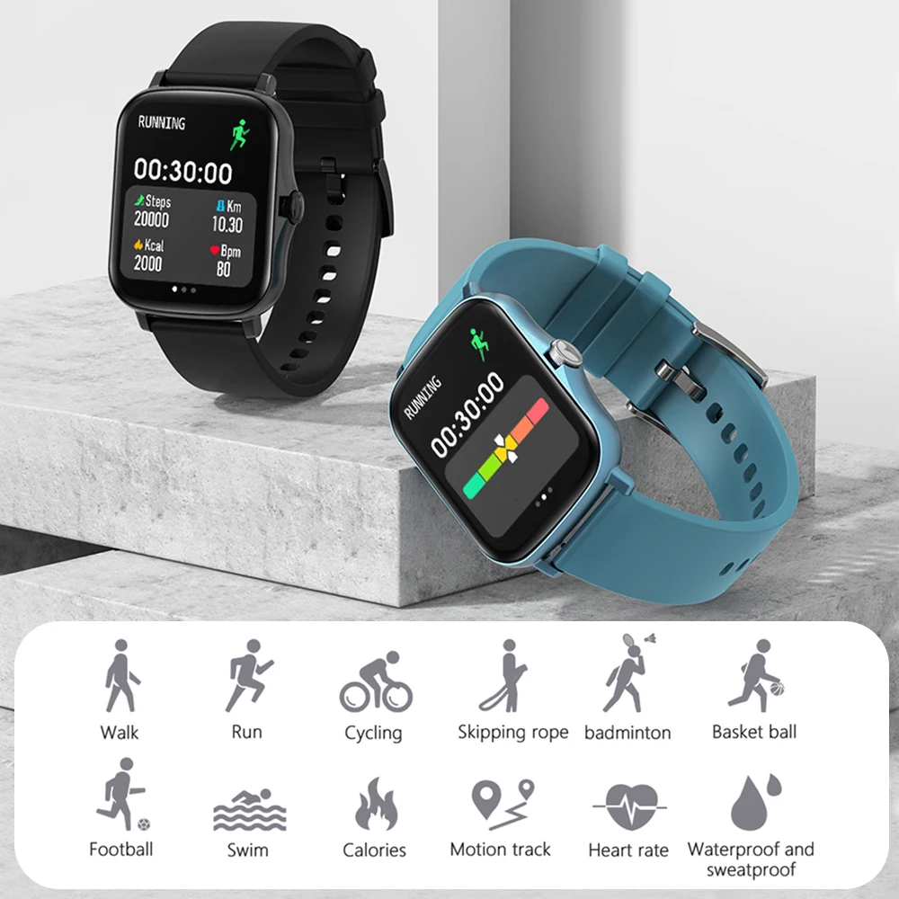 Roruite 1.69 Inch Full Touch Smart Watch 2021 Fitness Tracker Information Push Waterproof Smartwatch Men's Women For Ios Android