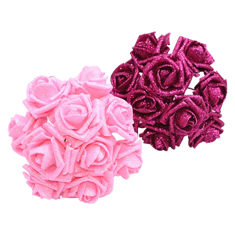 

10Pcs 6cm Glitter Foam Rose Artificial Bridal Holding Flowers Wedding Bouquet Decoration Party Gift Box Decorative Fake Flower