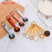 6pcsset gold measuring cups set stainless steel measuring spoons set stackable coffee sugar scoop baking tools kitchen gadgets
