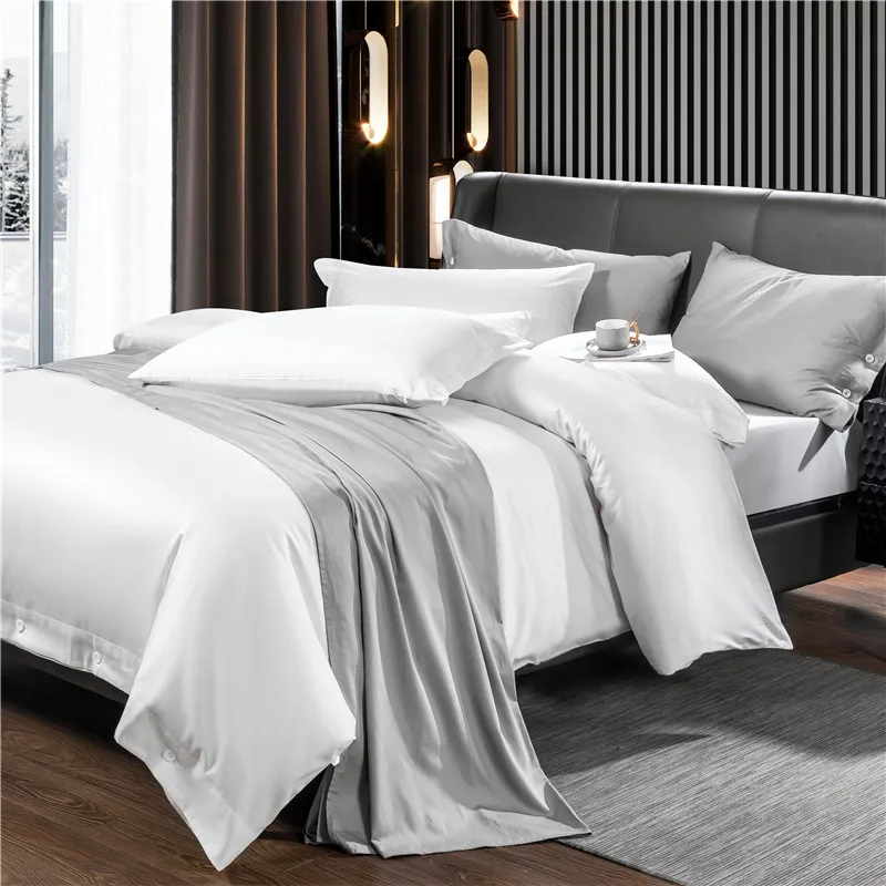 5 star hotel Solid color Bedding set Queen King size Cotton Bed sheet spread with Buttons Satin Duvet cover pure | Дом и сад