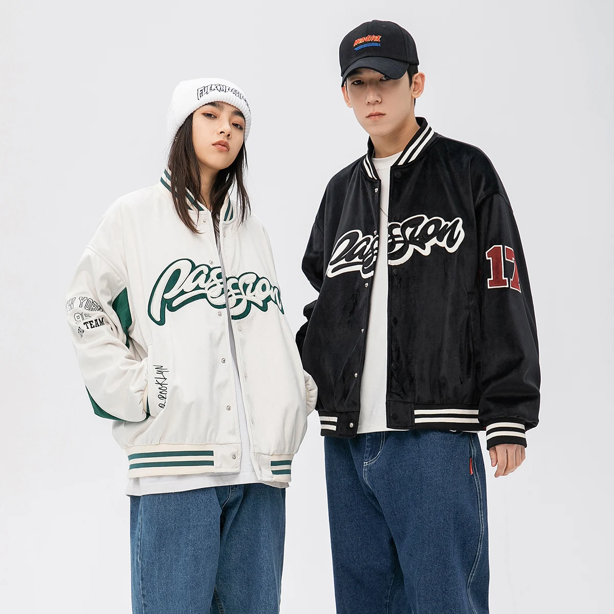 

2021 spring new fashion brand American tide brand retro label letter embroidery men and women Colorblock suede baseball jacket