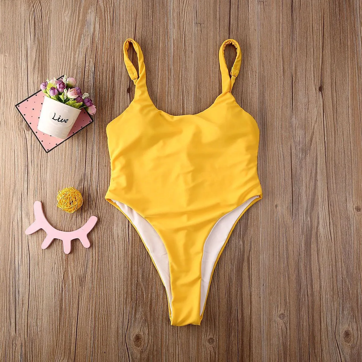 Купальник цельный женский Глубокий v-образный вырез бикини однотонный комплект