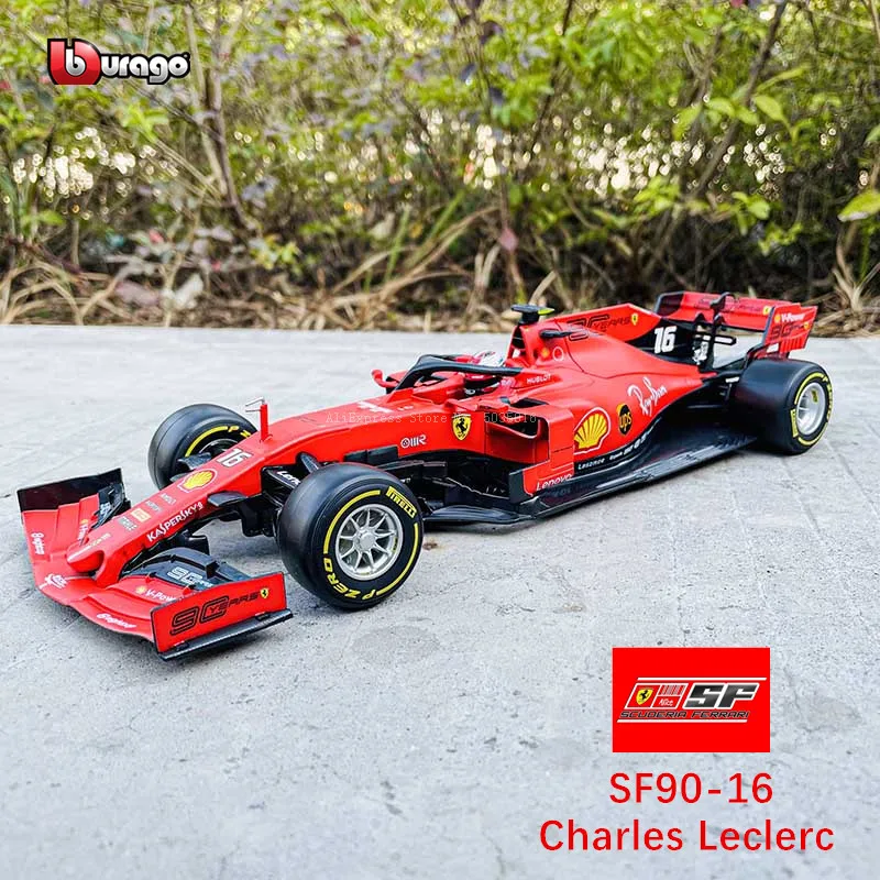 Bburago-Coche de aleación modelo Ferrari F1 SF90 n. ° 16, coches de simulación de coches de juguete decorativos de colección, Vettel, 1:18