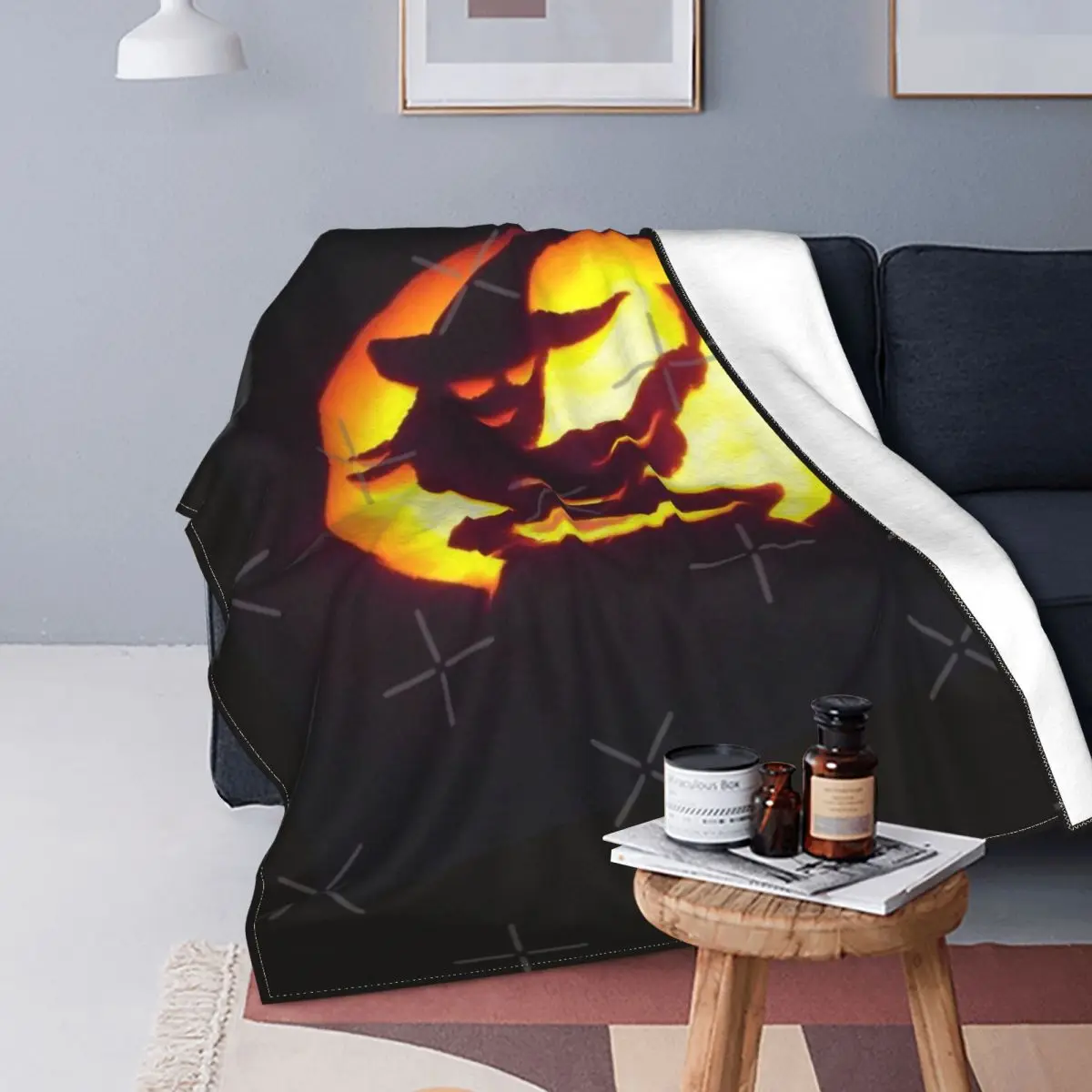 

Manta a cuadros de muselina para cama, manta mullida a cuadros, color naranja y negro, feliz Halloween, S 3