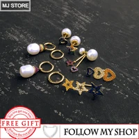 meiji s925 sterling silver korean fashion golden colorful zircon heart star stud earring pearl earring fashion gift for women