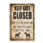 Забавный сохранять ворот закрытый лошадь знак Предупреждение опасность-металлическая жестяная вывеска Винтаж Оловянная металлическая табличка