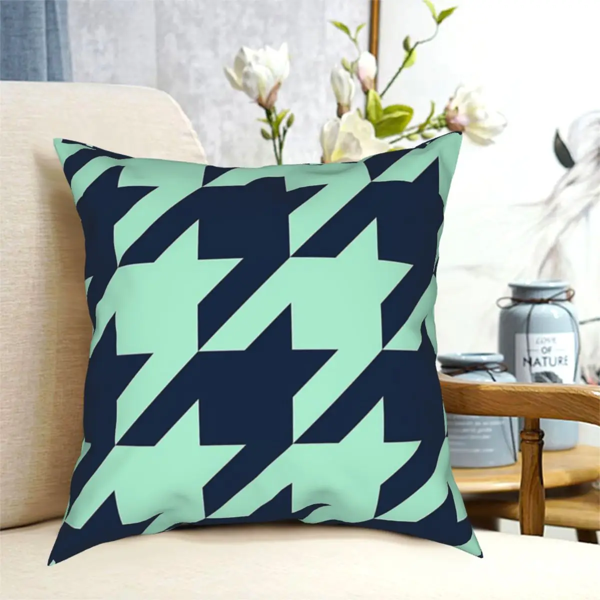 

Mint Green And White Sailor Blue Houndstooth Large Pillow Cushion Cover Decorative Pillowcases Case Home Sofa Cushions