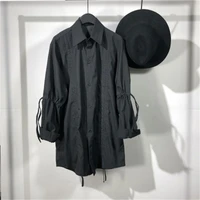 mens long sleeve shirt spring and autumn new dark designer style personality pull rope pleated loose casual neutral shirt