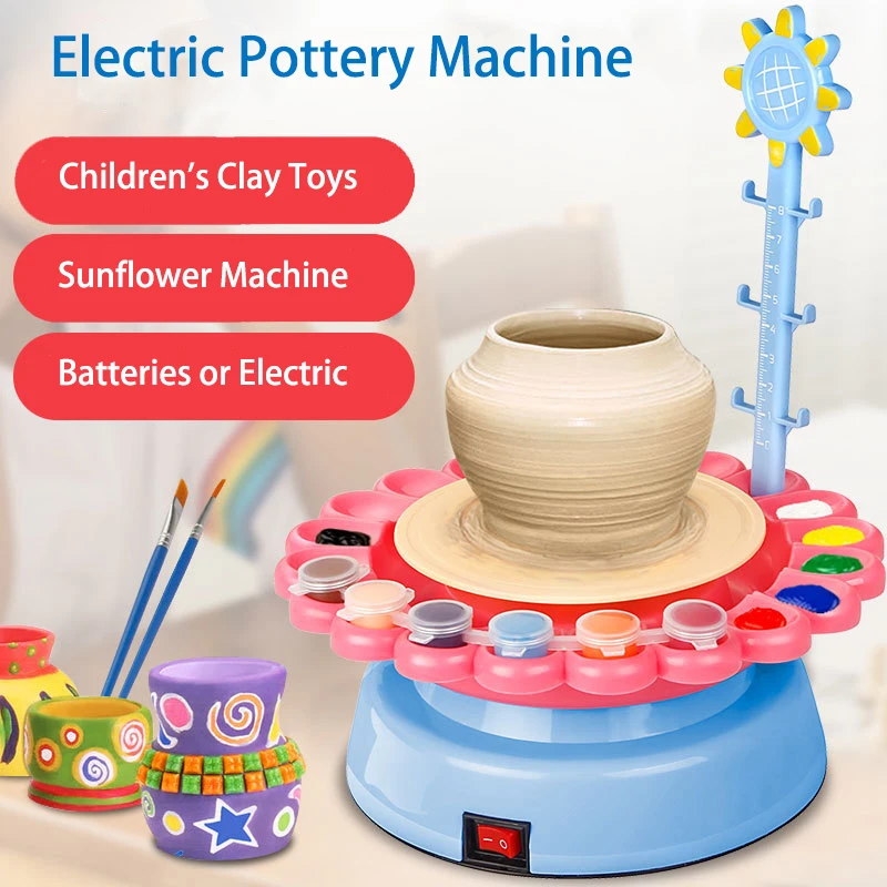 

Mini Electric Pottery Machine Children Household Ceramic Making Toy DIY Handcraft Clay Machine With Pigment Clay Kid's Gift