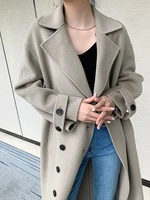 goddess foreign style high end double faced wool cashmere coat womens mid long tussilago autumn winter 2021 new woollen coat