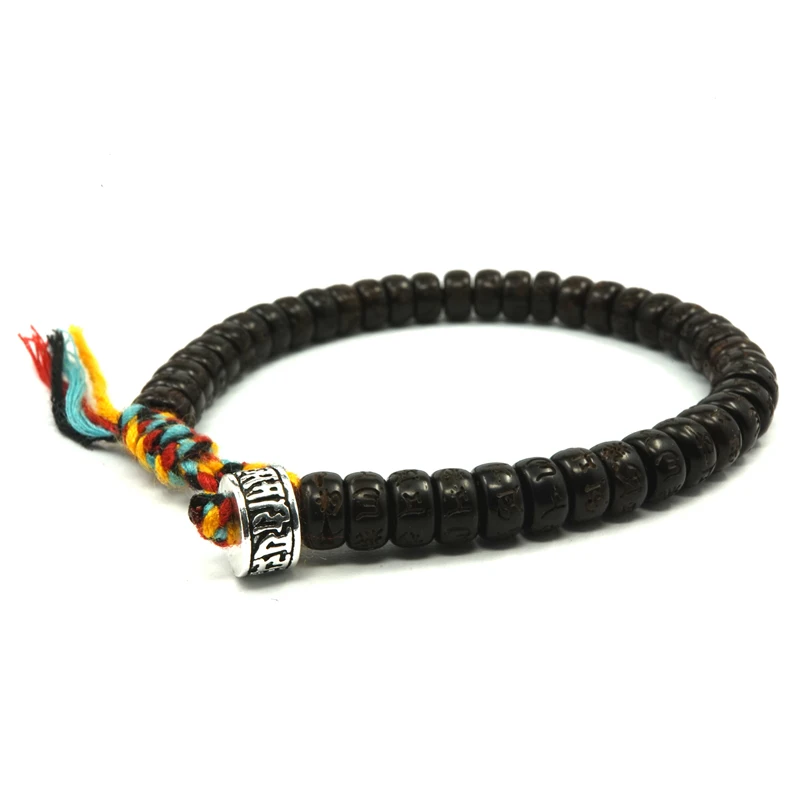 Тибетский серебряный буддийский плетеный браслет из хлопковой нитки с