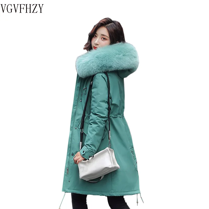 

2019 зимнее пальто Женская куртка большой меховой воротник парки вниз хлопок теплый утолщение плюс бархатная куртка стеганое Женское пальто ...