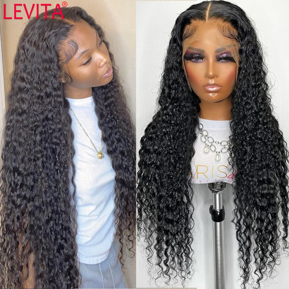 LEVITA Deep Wave Frontal Wig Brazilian Human Hair Wig Pre Plucked 30 Inch Lace Front Wigs For Women Deep Curly Lace Closure Wig