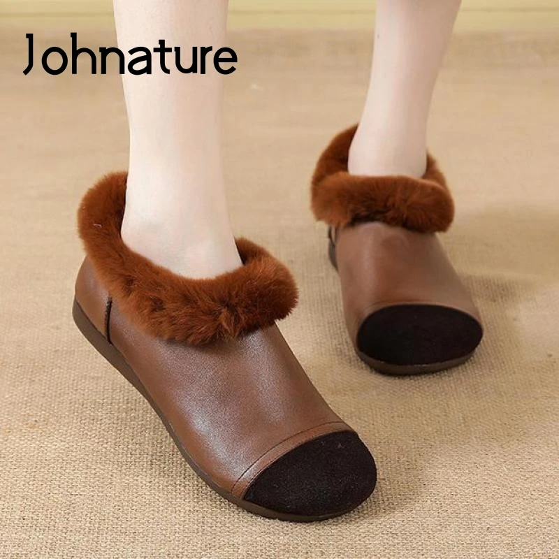 

Женские туфли на плоской подошве Johnature, повседневные лаконичные туфли из натуральной кожи на молнии, с круглым носком, ручной работы, в стиле...