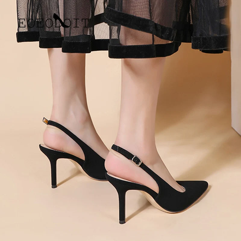 

EOEODOIT Spring Autumn Slingback Pumps Shoes Sexy Pointed Toe Buckle High Heels Shoes Summer Sandals 8 CM 6 CM Women Heels