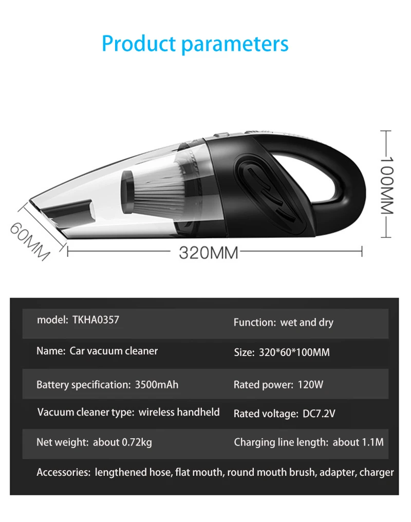 4800pa мощный автомобильный пылесос DC 12 Вольт 120 Вт с сумочкой 4.8KPA циклонный