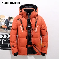shimano high quality down fishing jacket winter parkas men white duck down jacket hooded outdoor thick warm padded coat oversize
