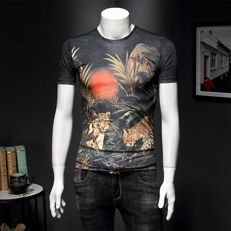 Мужская футболка с круглым вырезом уличная модным креативным принтом в стиле